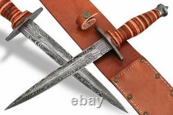 Réplique de lame en acier Damas sur mesure, poignard de combat stiletto de la Seconde Guerre mondiale