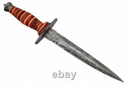 Réplique de lame en acier Damas sur mesure, poignard de combat stiletto de la Seconde Guerre mondiale