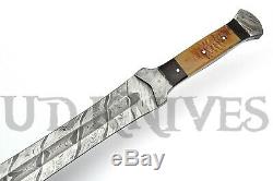 Ud Personnalisée Damas Main En Acier Massif Grande Rams Épée Dague Couteau Corne 06