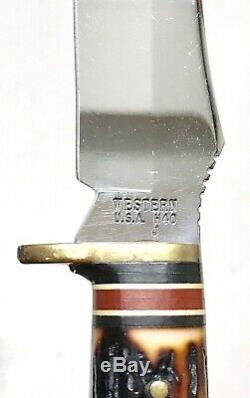 Vintage Ouest Américain H40j Antler Stag Poignée Fighting Hunting Dague Couteau Gaine