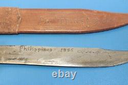 Wwii Philippines Couteau De Combat Poignard C. 1945 + Gaine En Cuir